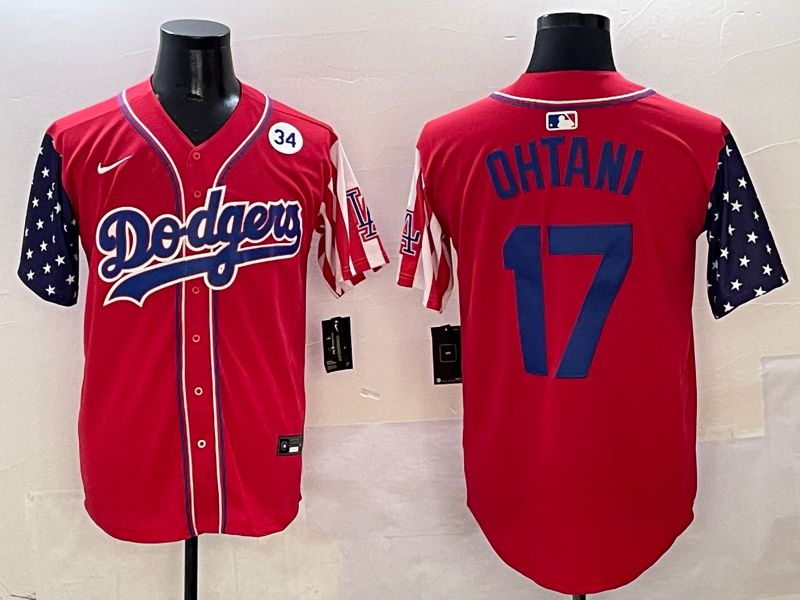 Men Los Angeles Dodgers 17 Ohtani Red a generation of national flags Joint name 2025 Nike MLB Jersey style 21